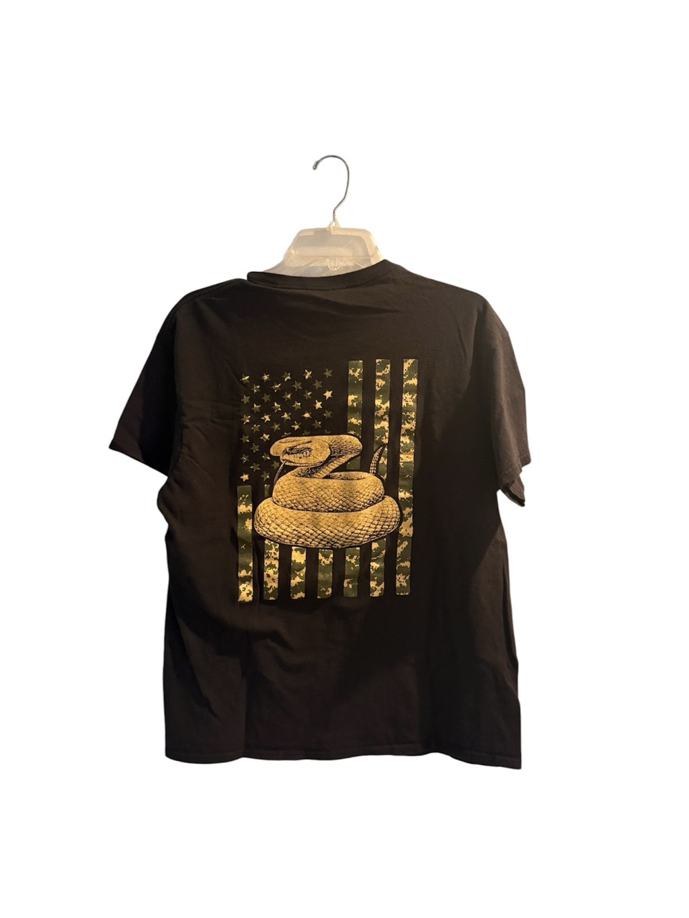 Delta Black Tee with Gold Snake & Camo Flag Graphic